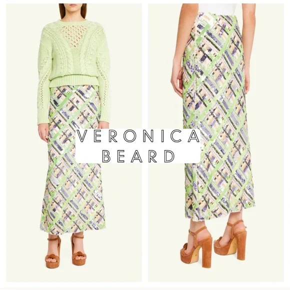 NWOT VERONICA BEARD Brent EMBELLISHED sequin midi skirt mermaid 2 - Picture 1 of 17